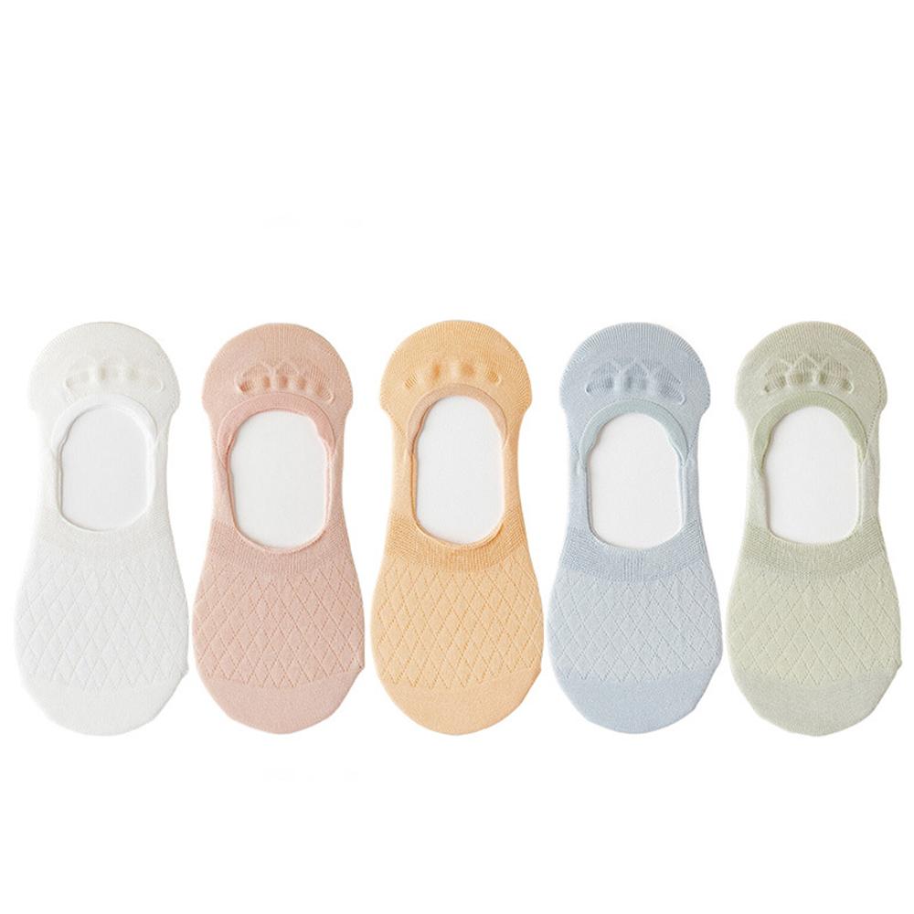 5 Pairs Women Invisible Socks Breathable Cotton Y2K Kawaii No-Show Socks Mesh For Office & Casual Cute White Anti-Slip Socks