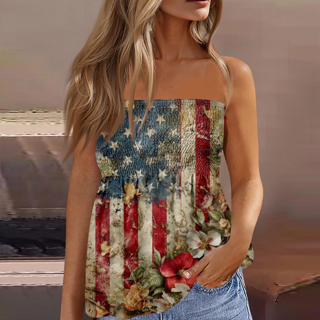 Summer Tube Tops For Women,Cute Sexy Off Shoulder Print Sleeveless T-Shirt
