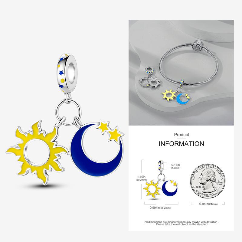 New In Star Moon Sun Series Charm Beads Fit Pandach Original Bracelet Women Copper Pendant Bead Jewelry Gift