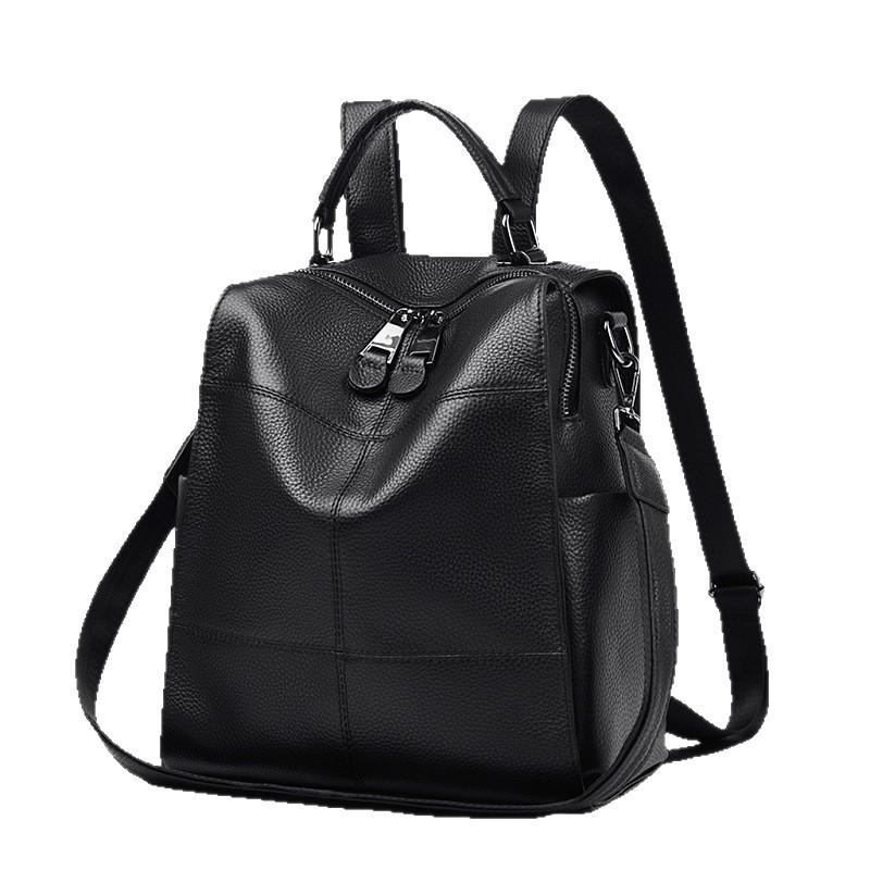 Women's Genuine Leather Top Grain Cowhide Backpack - Trendy Large Capacity Double Shoulder Bag 2025