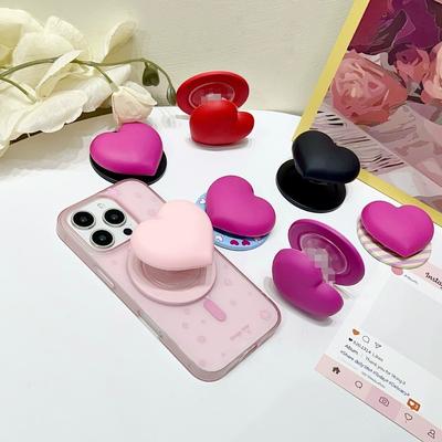 Korea Cute 3D Pink Heart Silicone Magnetic Grip Foldable Stand For MagSafe For iPhone Samsung Universal Phone Holder