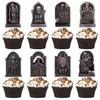 48/16Pcs Halloween Tombstone RIP Cupcake Topper Horror Skeleton Graveyard Gravestone Dessert Cake Toppers Halloween Party Decor