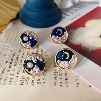 Yunkaisunyue assimétrico sol e lua esmalte S925 brincos de prata para mulheres