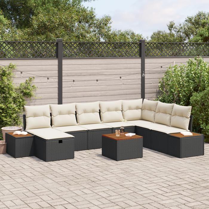VidaXL Ensemble de canapé de jardin 9 pièces avec coussins noir en rotin synthétique 3359659