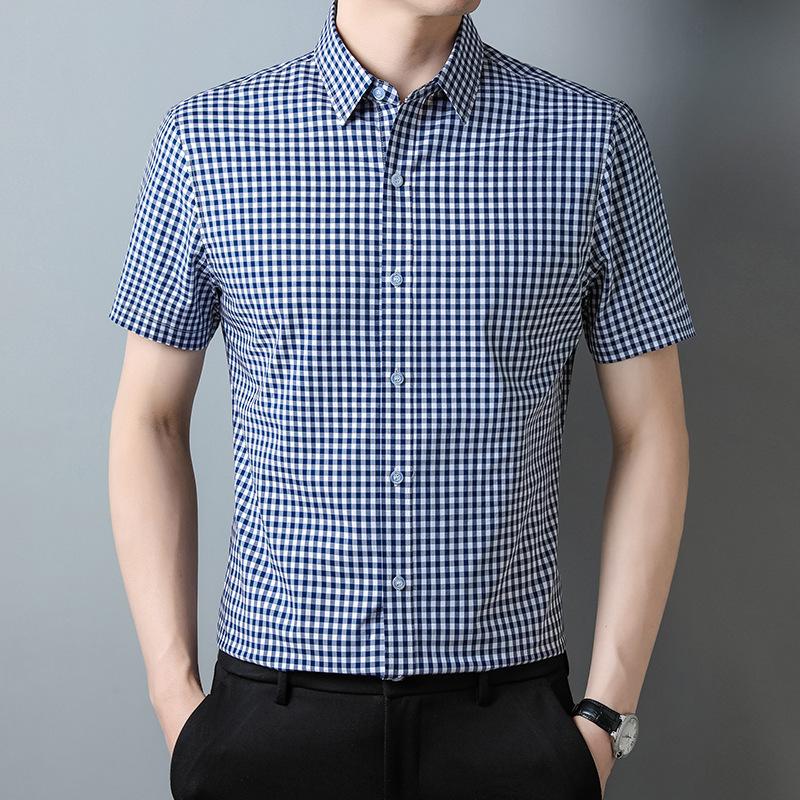 Yarn-dyed shirt summer men's short-sleeved fashion casual top pure cotton Korean version new plaid shirt men's trend