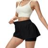 Hohe zweiseitige Sportshorts für Damen Dehnbar Schnelltrocknend Laufen Workout Yoga Skorts mit breitem Bund