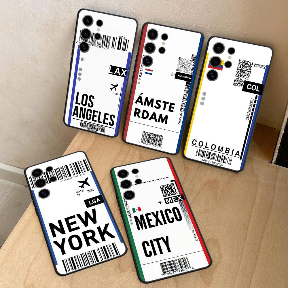 Funny World City Tourist Ticket Label Case For Samsung Galaxy Case S25 S23 S22 S21 S30 S20 S10 Ultra Plus FE TPU Soft Cover