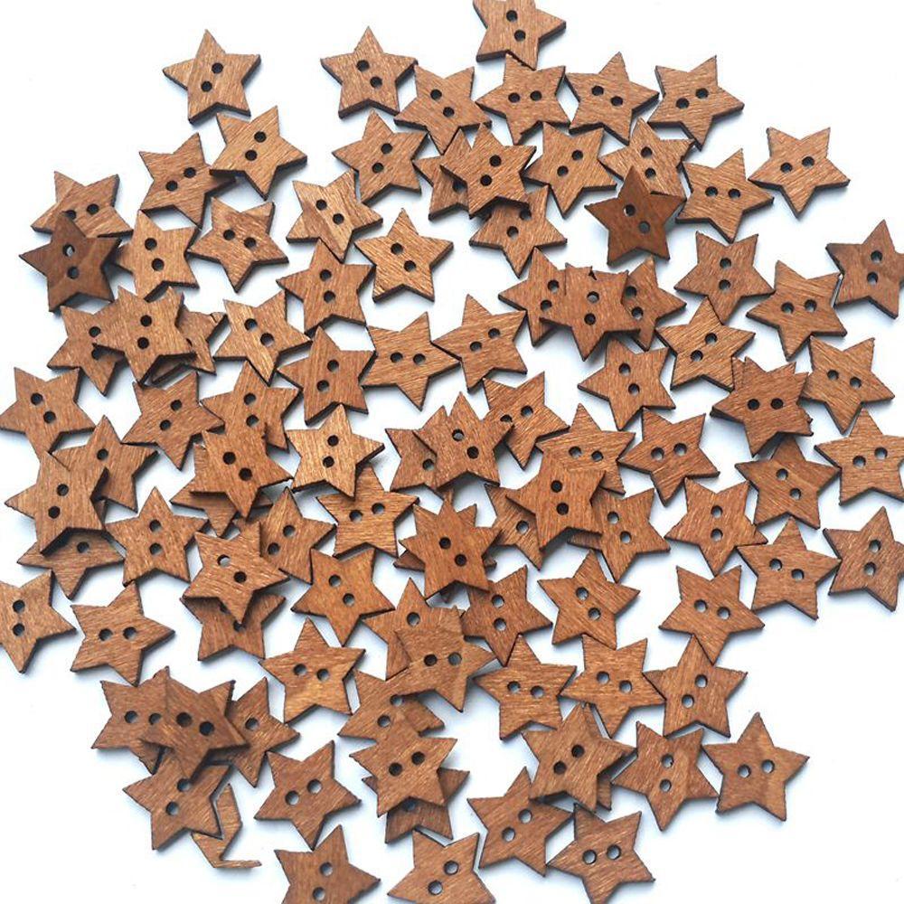 

100PCS DIY Craft Scrapbook Wooden Star Shape 2 Holes Buttons