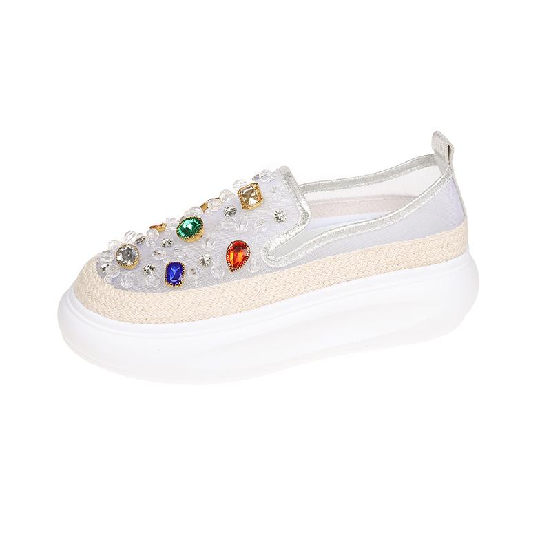 Fashion 5cm 2025 Net Mesh Platform Wedge Flats Crystal Shoes Chunky Sneaker Casual Comfy High Brand Summer Autumn Vulcanize Shoes