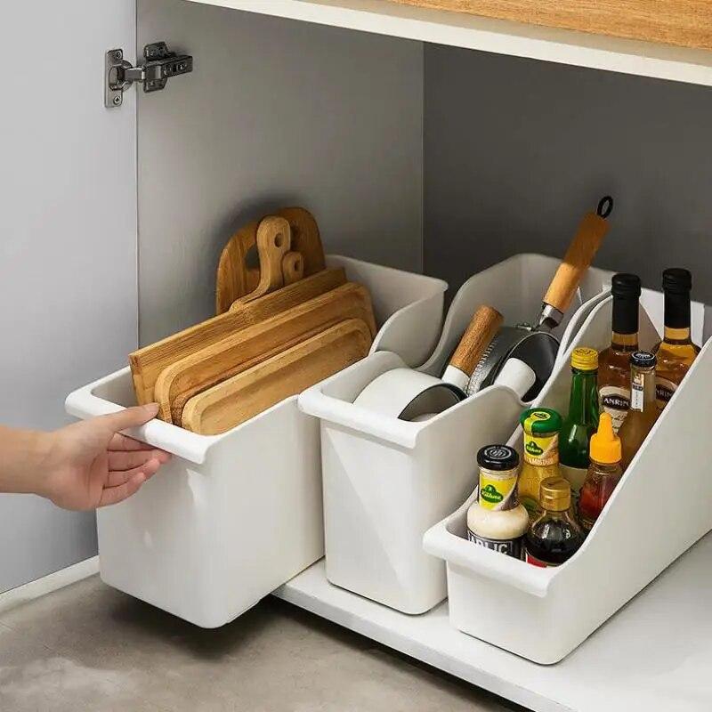 Kaufe Große Aufbewahrungsbox für Küchenutensilien, Behälter mit Rollen, Speisekammer-Organizer, Schrank, Pfanne, Topf, Gewürzhalter, Kleinigkeiten, Kunststoff, weiß zum Preis ab 20