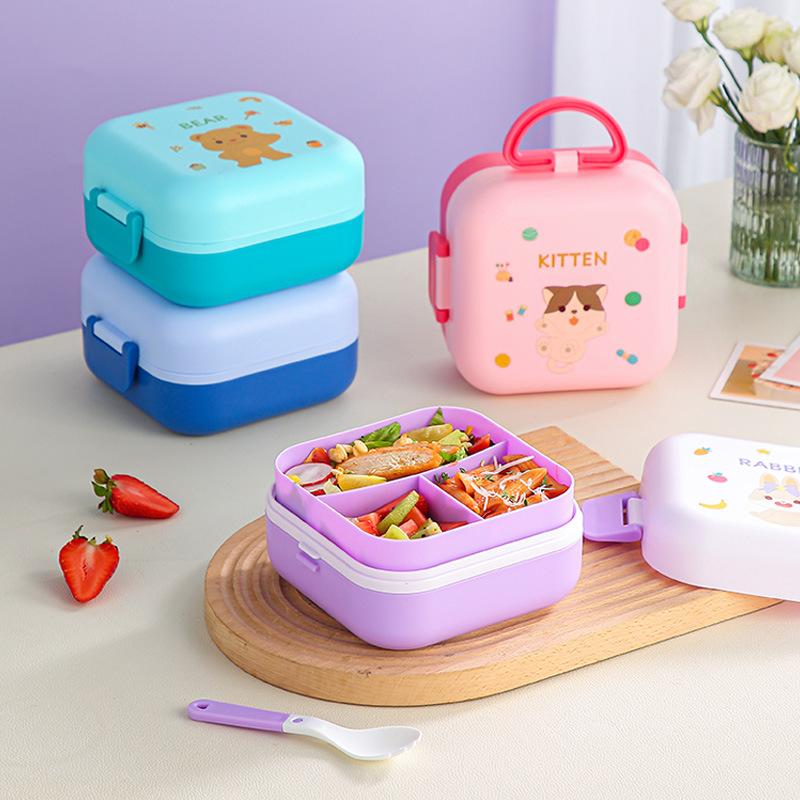 V89 Eco-friendly Food Grade Cartoon Kids Lunch Box Set With Handle Cooking Lunch Box Portable Bento Box With Free Cutlery