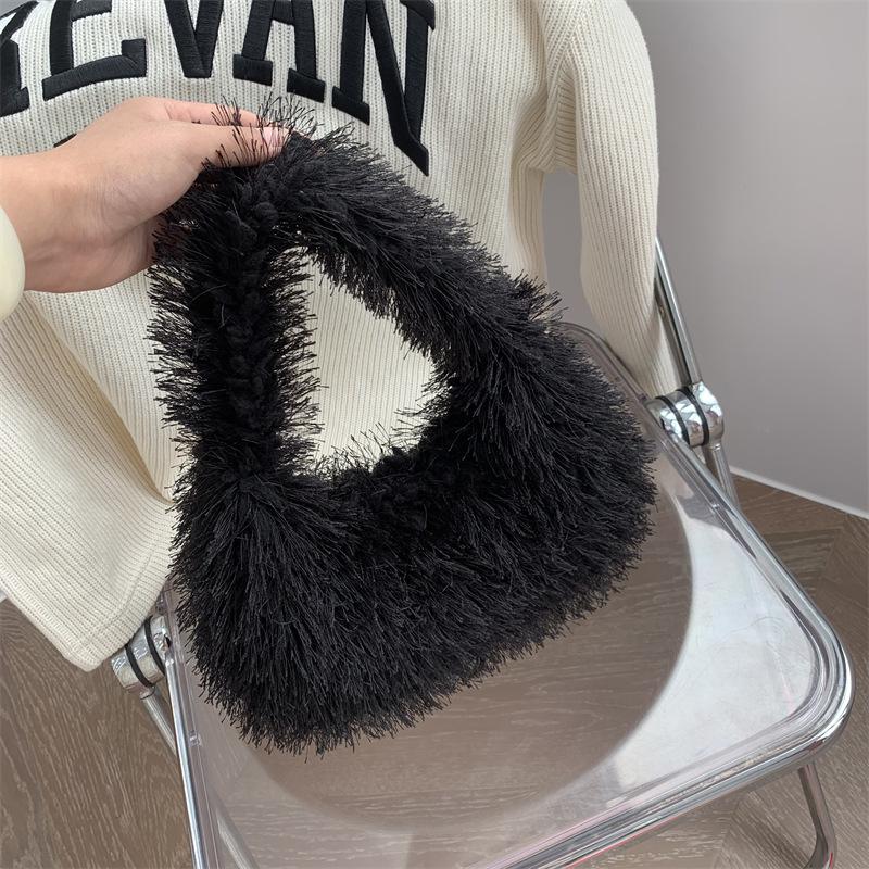 Candy Color Women's Soft Plush Shoulder Bags Winter Faux Fur Ladies Hobos Purse Handbags Female Fluffy Underarm Bag Small Tote