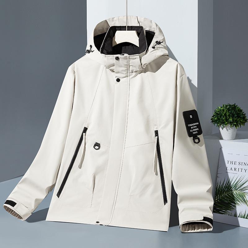 Men's Waterproof Hooded Windbreaker with Fleece Inner Layer - Plus Size, Softshell Jacket for Spring, Autumn, and Winter.