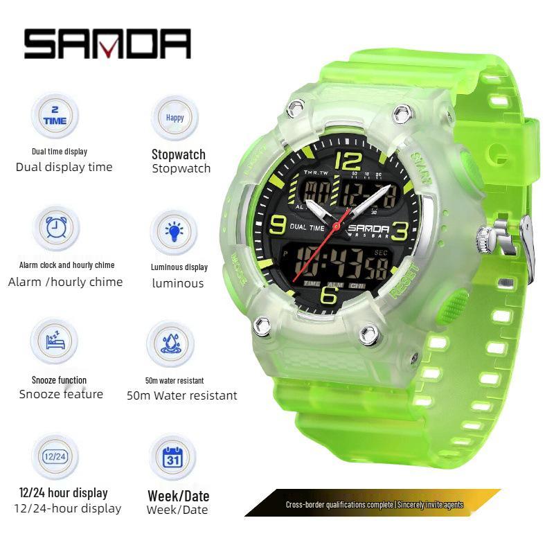 Orologio da polso sportivo multifunzione SANDA unisex con doppio display