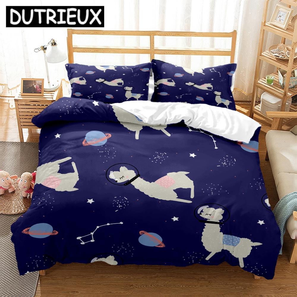 King/Double Size Hd Print Space Animals - Themed Bedding Set With Duvet Covers And Pillowcases For Children'S Beds