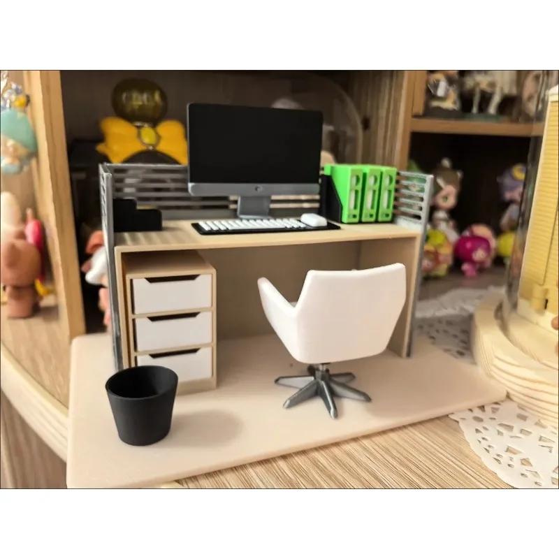 Realistisches Büro-Szenen-Modell mit Aktenschrank, Schreibtisch und Stuhl, Mini-Puppenhaus-Arbeitsdeko, Heimbüro-Ornament, ästhetische Raumdekoration