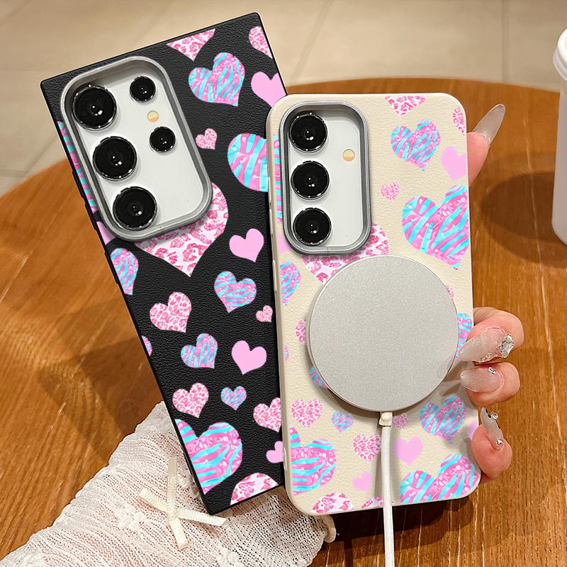 Cute Pink Love Hearts Case For Samsung Galaxy S25 Ultra Capa S24 Ultra S22 Ultra S23 Plus S21 FE S20 5G Magnetic Soft Case Cover