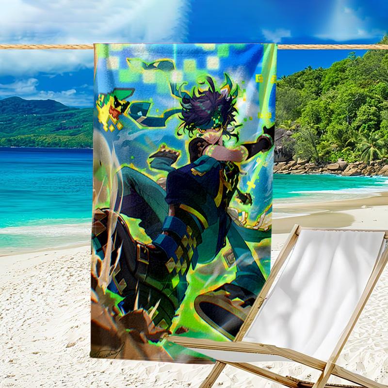 1pc Genshin Impact Kinich1 Beach Towel, Beach and Seaside Swimming Pool Equipment, Fashion Pattern, Rectangular, Travel Essentials
