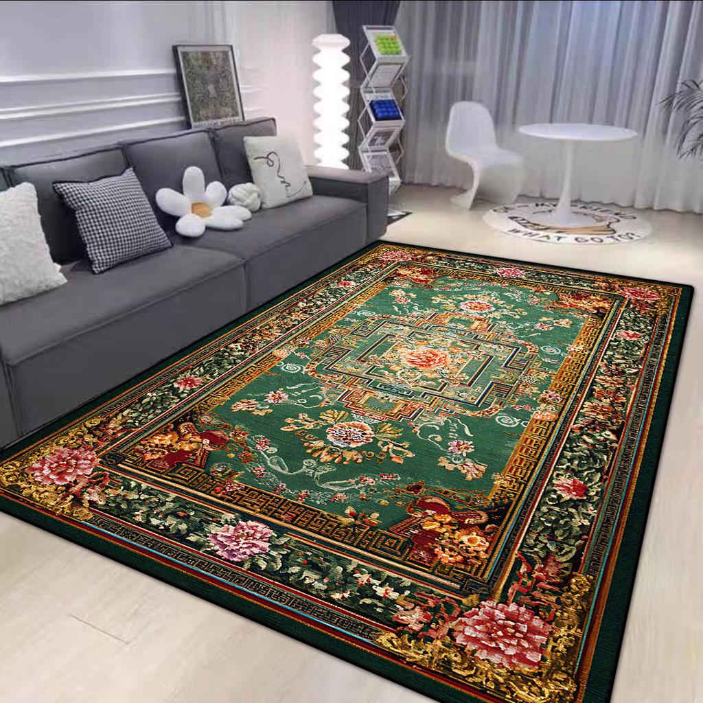 Persian Style Big Size Green Carpet Living Room Non-slip Easy Cleaning Coffee Tables Mat Soft Foldable Dining Room Decor Rug