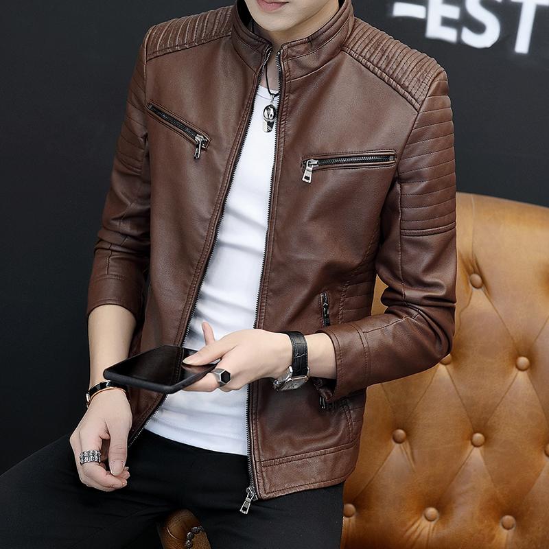 Spring and Autumn Trendy Motorcycle Style Velvet for Men Fashionable Men's Casual Punk Stand-up Collar Windproof Jacket