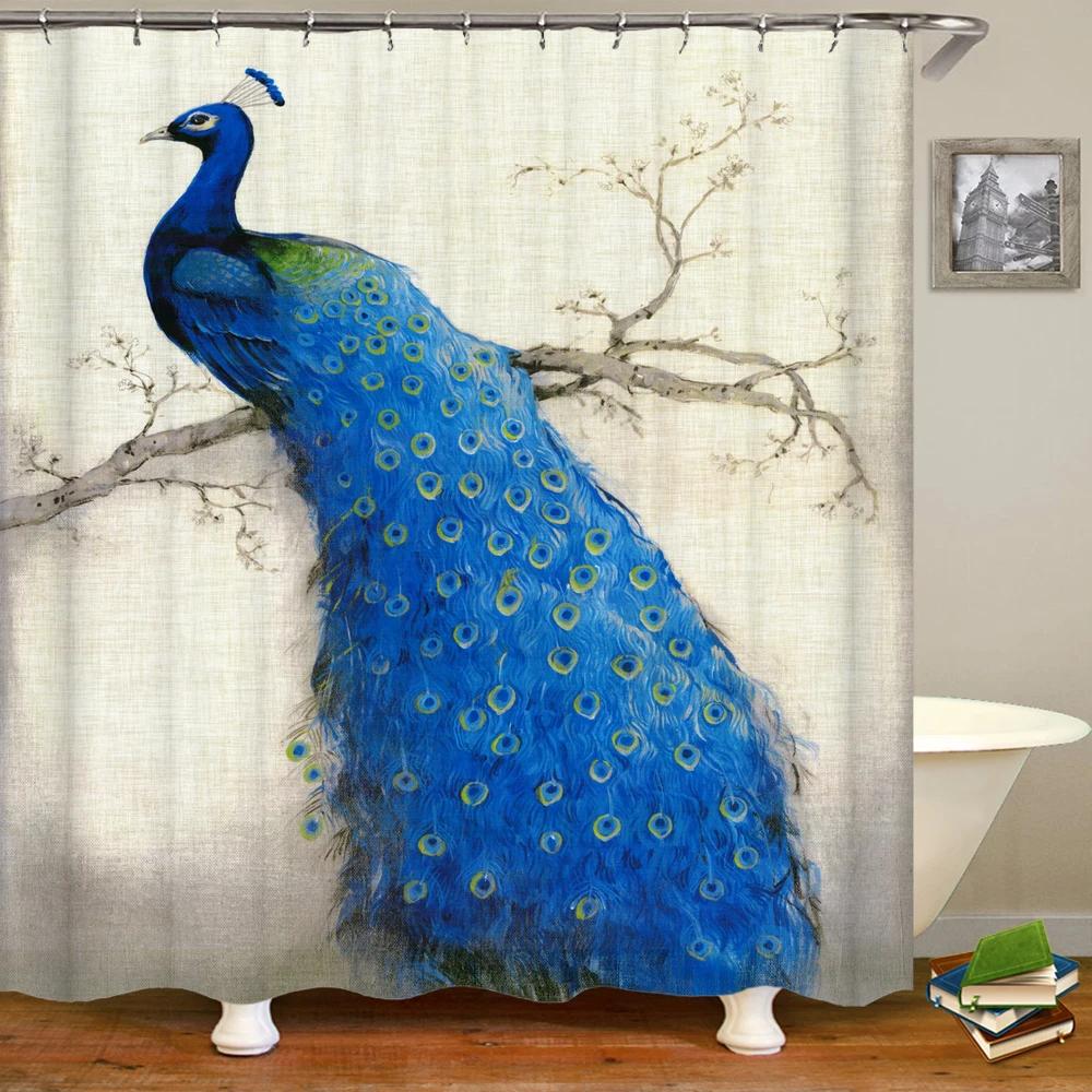 3D Flowers and Birds Peacocks Shower Curtain Waterproof Bathroom Curtains Polyester Home Decor Bathtub Curtain Screen with Hooks