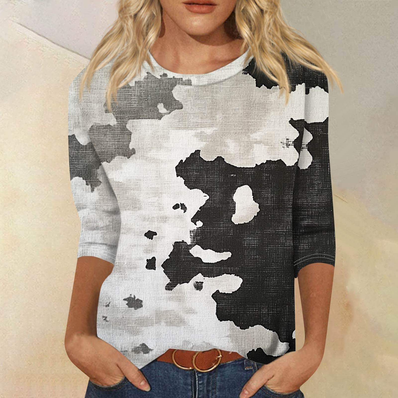 

Женская модная повседневная свободная футболка с круглым вырезом и рукавами 3/4 с принтом, женский топ L