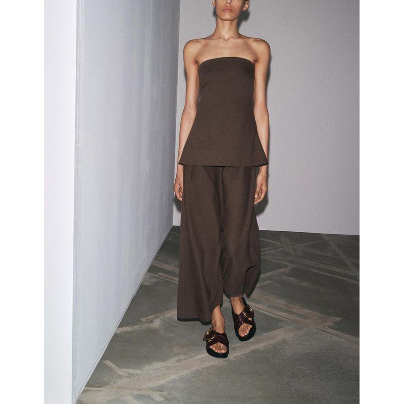 Summer New Arrival Women clothes Ins Style Casual Linen Blend Tube Top Strapless Straight Collar Length Dress 4333040