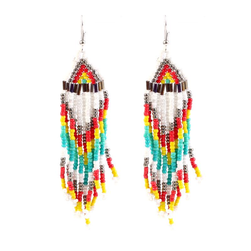 European & American Multi-Layer Rice Bead Retro Tassel Earrings