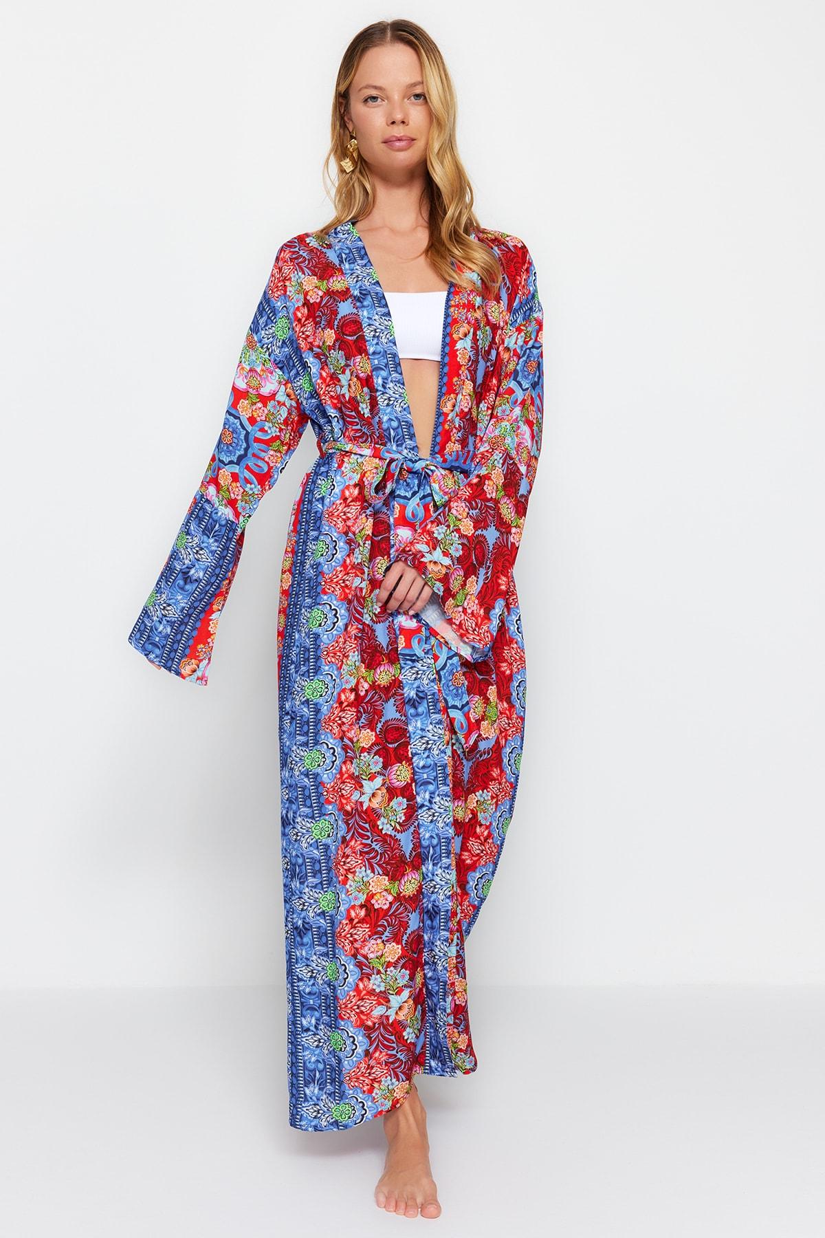 

Тканое кимоно и кафтан макси с этническим узором и поясом TBESS23KM00052..