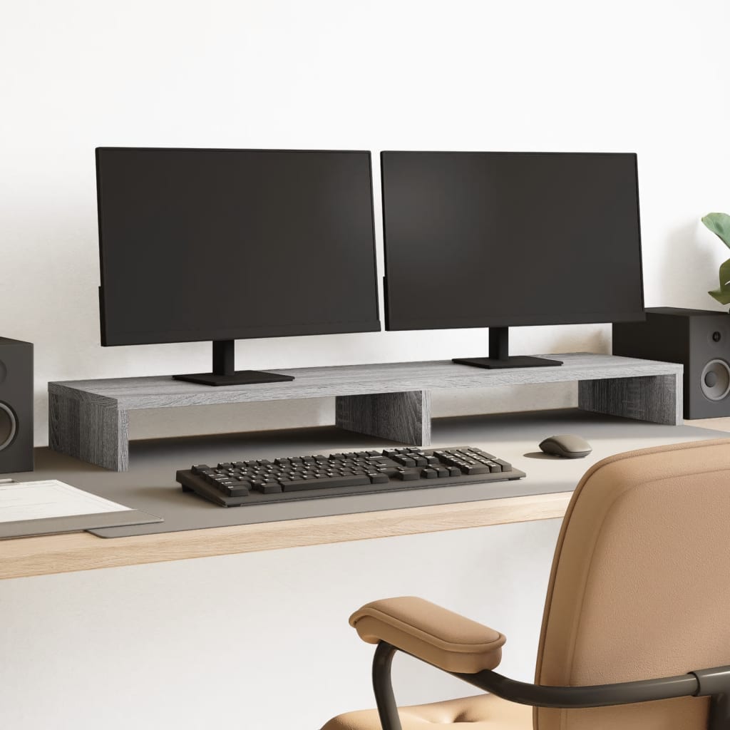 Dual Monitor Stand Gray Sonoma 100 X 27 X 10 Cm Particleboard