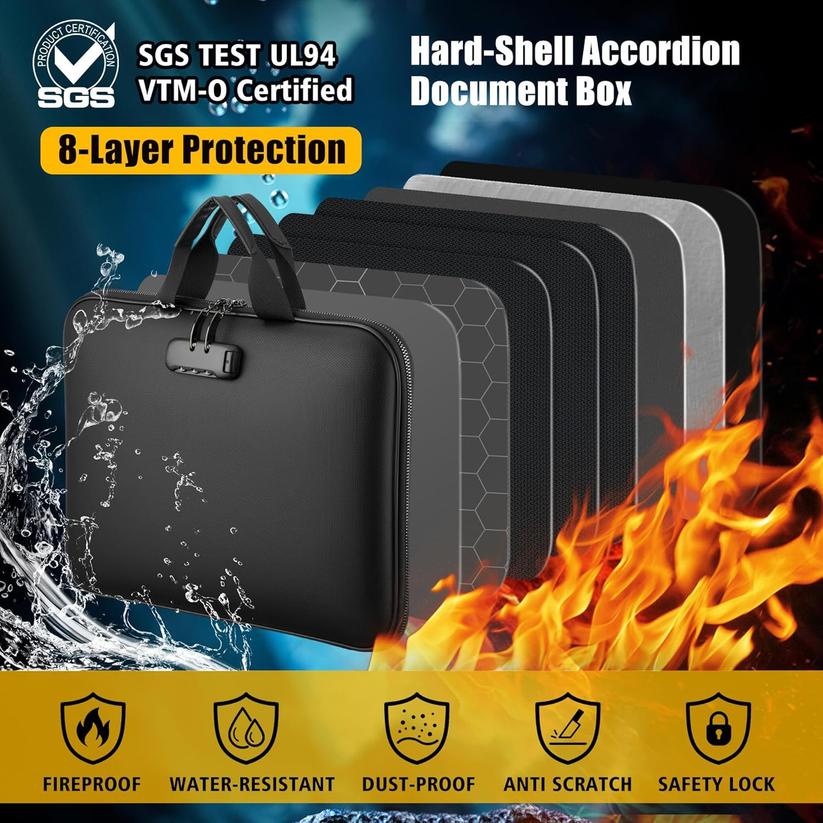 Waterproof And Fireproof Document Storage Bag, Certificate Passport Card Accordion Bag, Multifunctional Password Lock File Pouch