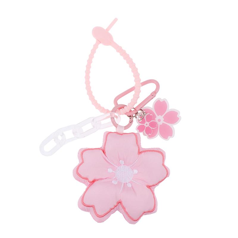 Pink Cherry Blossom Key Chain Fabric Sakura Pendant Cute Flower Key Ring Backpack Charms Car Decoration Bag Accessories