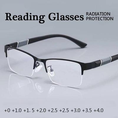 Anti Blue Reading Glasses Men Retro Metal Frame Square Presbyopic Glasses for Business