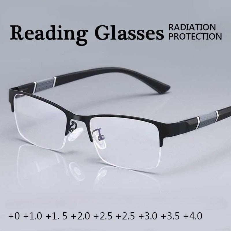 Anti Blue Reading Glasses Men Retro Metal Frame Square Presbyopic Glasses for Business