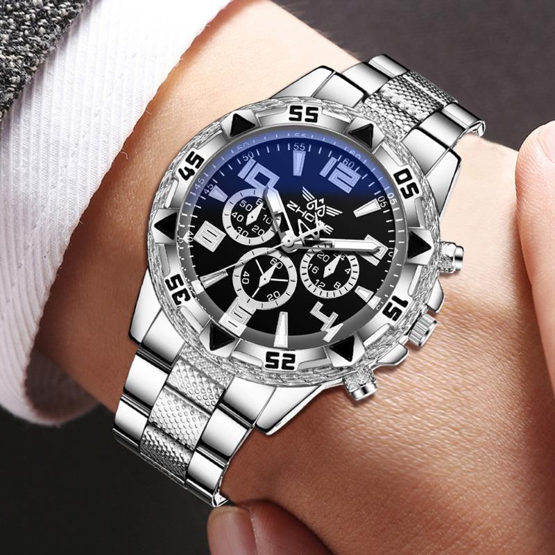 Men s watch Blu-ray glass quartz watch Fashion classic watch Fake three-eye digital alloy watch