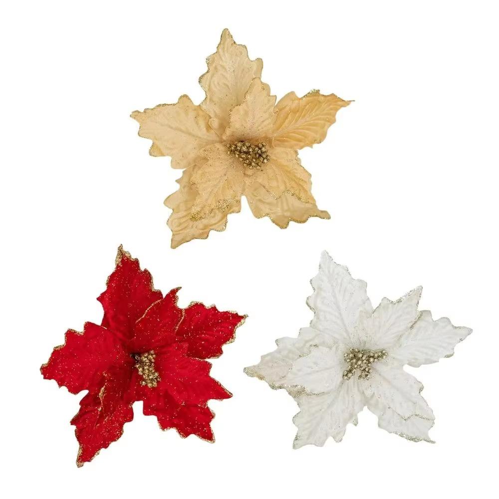 Fake Simulated Christmas Flower DIY Xmas Tree Ornaments Artificial Christmas Flowers  Christmas