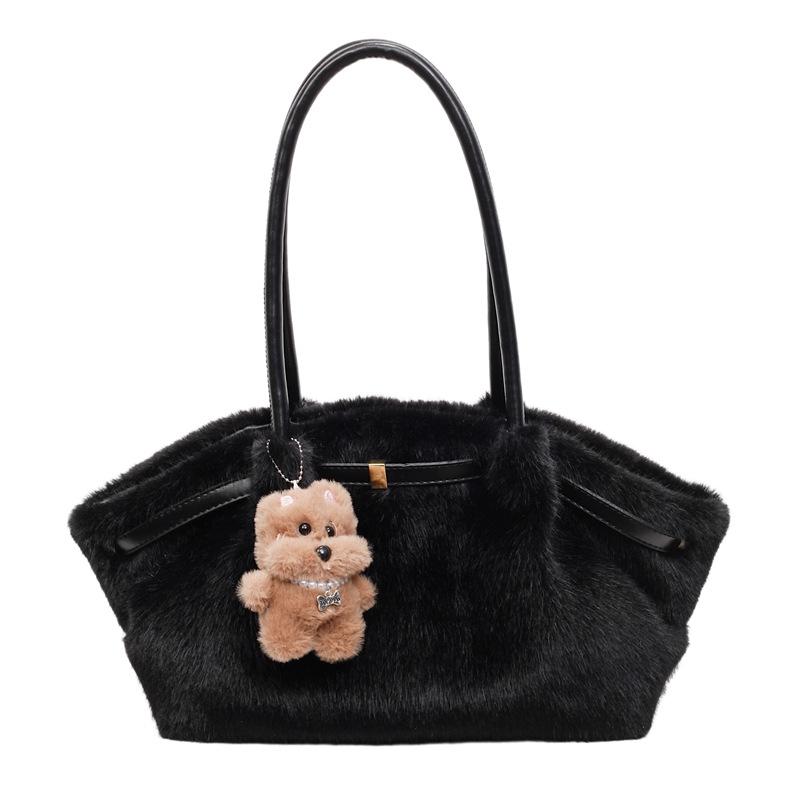 2025 Luxury Women's Fluffy Tote Bag - High-End, Large Capacity for Autumn/Winter