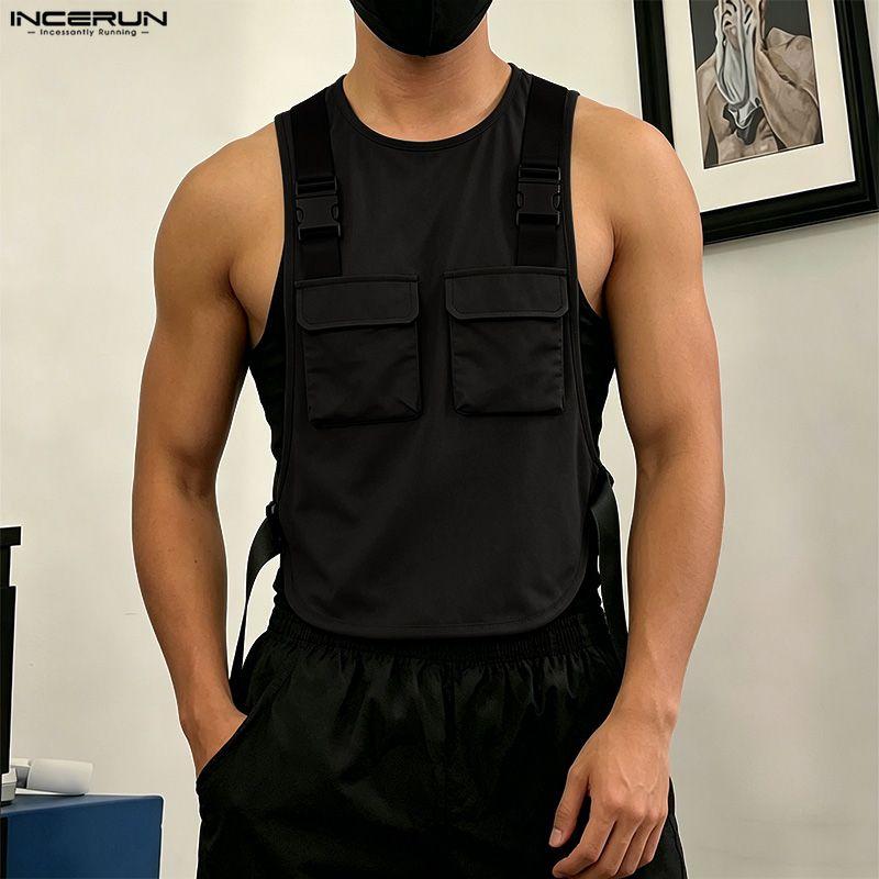 INCERUN Men Summer Sleeveless Big Cutout Casual Loose Tank Tops Outdoor Waistcoats