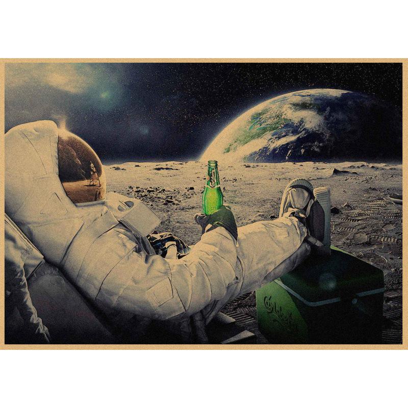 

Free Shipping Retro Kraft Paper Poster: Astronaut & Beer Bar Cafe Wall Decor Yellow Kraft Paper (No Glue) 30X42 cm