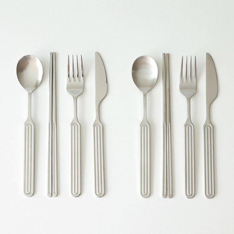 Kamomekitchen Ridge Helt Rostfritt Stål Bestick 4-delars Set (Sked, Ätpinnar, Gaffel, Kniv)