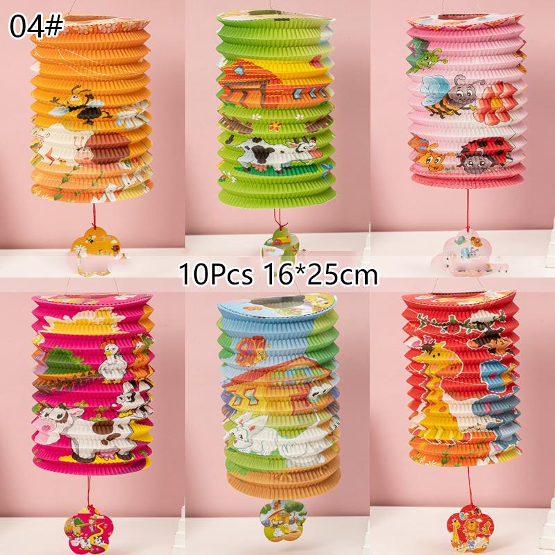 10/12Pcs Chinese Style Traditional Mid-Autumn Festival Hanging Paper Lantern Organ Design Spring Festival Decor New Year Lantern