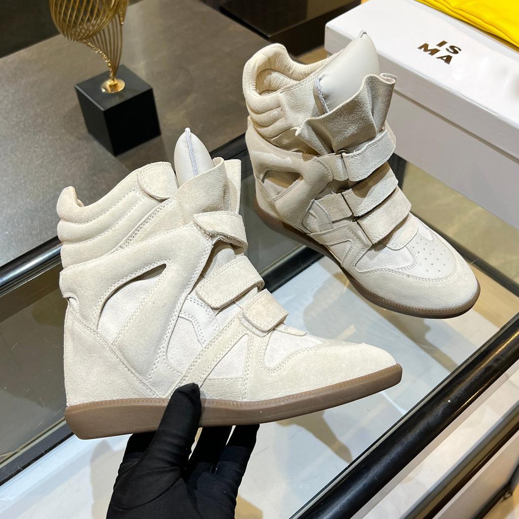 Kleine Onzichtbare Hoogteverhogende Wandelschoenen Retro Leer Klittenband Hoge Top Dikke Zool Sleehak Casual Sportschoenen Dames Mode