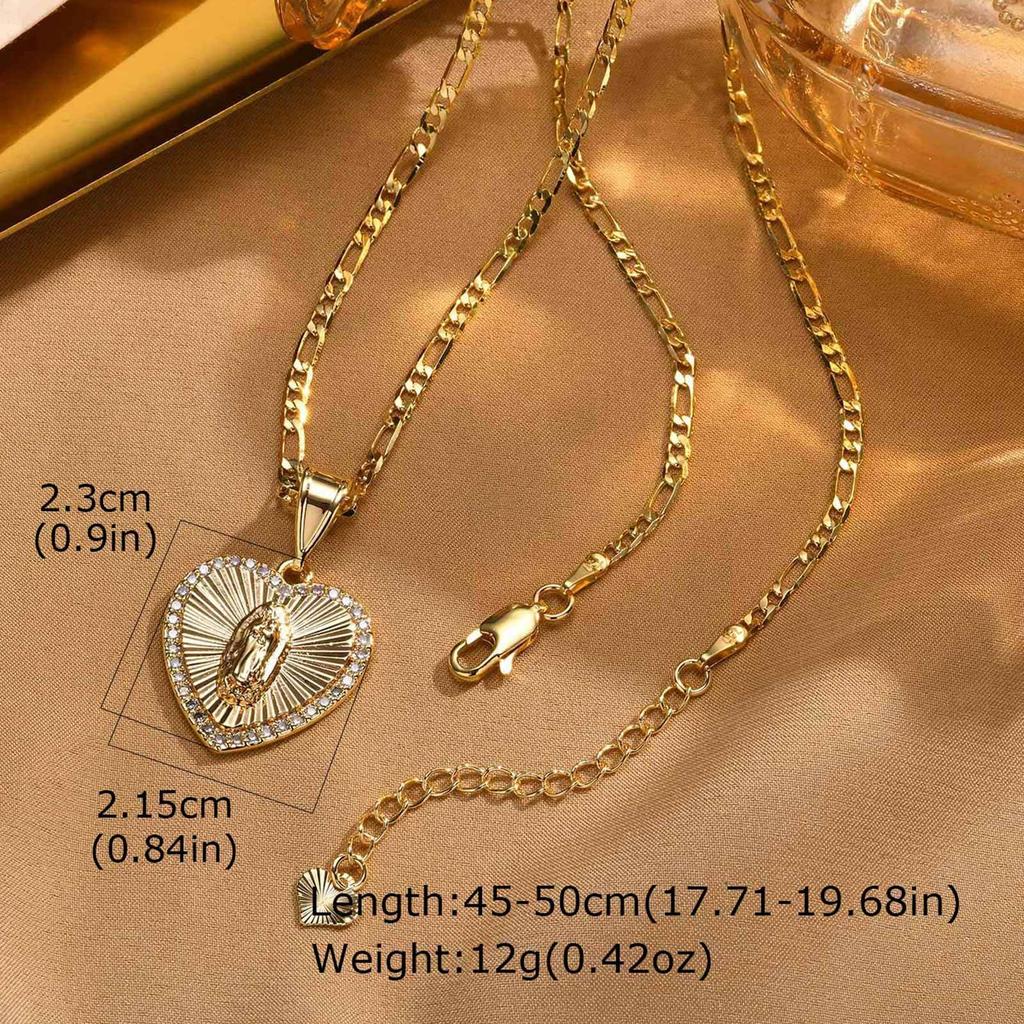 Vnox Virgin Mary Prayer Necklaces For Women Trendy Metal Chain Oval Heart Geometry Pendant Necklace Religious Christ Jewelry