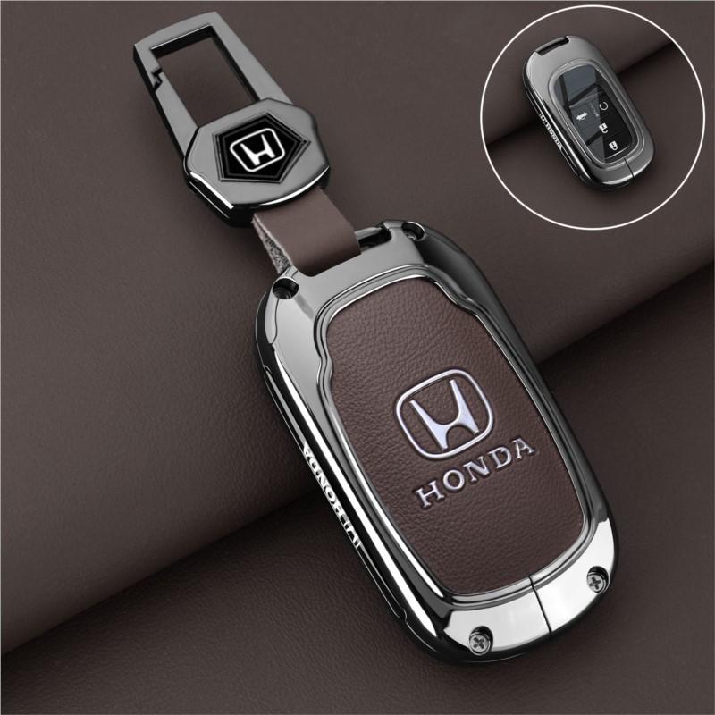 Zinc Alloy+ Leather Car Key Case Cover Shell Accessories For Honda 2022 2023 2024 Accord Civic HR-V CR-V Pilot Sport SI EX EX-L XA6