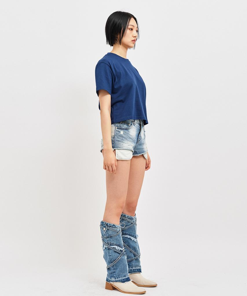 C WEAR BY THE GENIUS Oversized Crop T-Shirt Navy