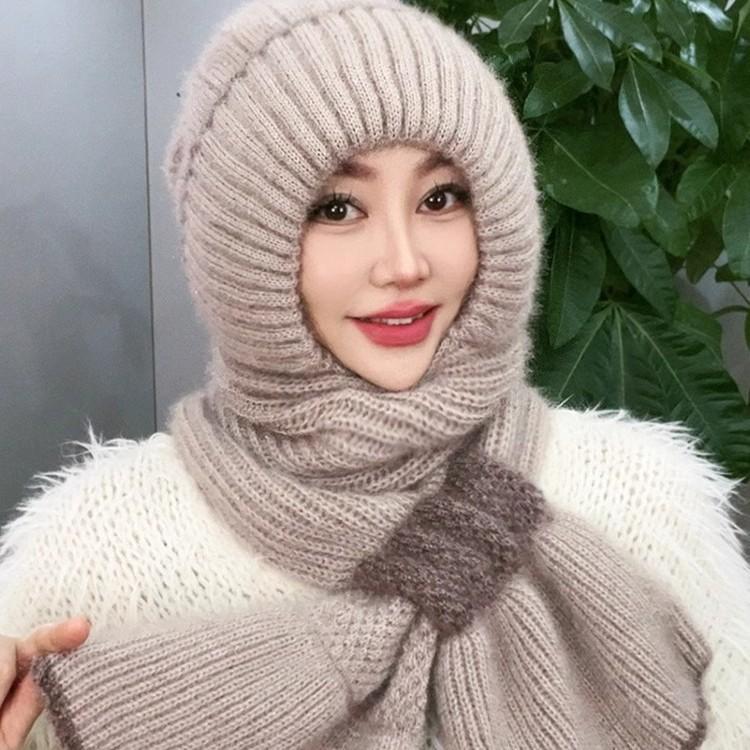 Hat Women's Autumn and Winter New Thickened Plus Plush Woolen Hat Scarf Integrated Bow Style Warm Men's and Women's Hat