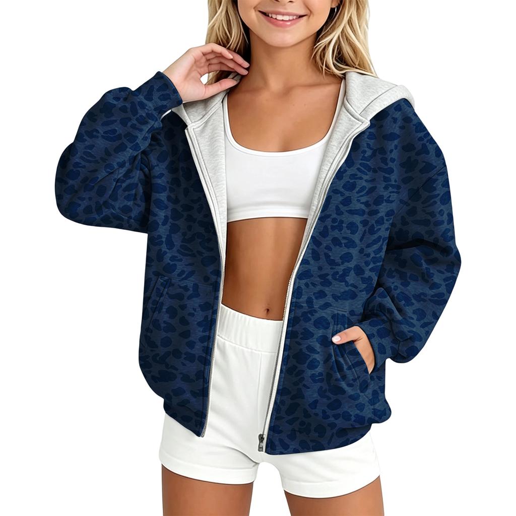 Girls' Leopard Print Hoodie Casual Pullover for Everyday Wear