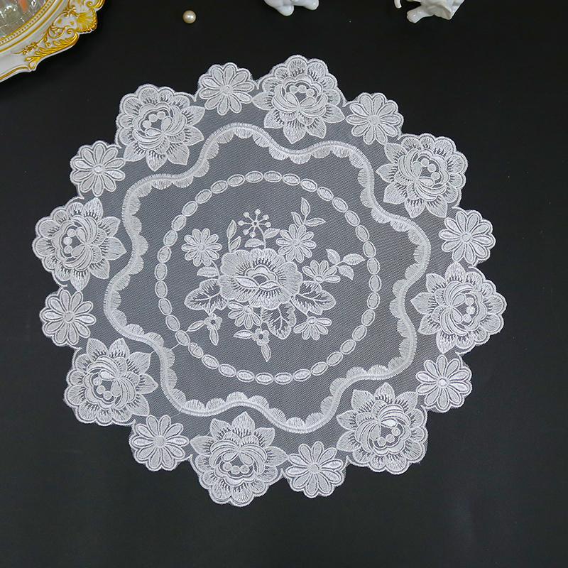 Round Mesh Rose Flower Embroidery Table Cloth Cover Wedding Tablecloth Dining Kitchen Christmas Table Decoration and Accessories