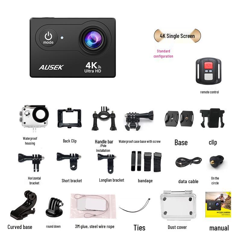4K Sports Action Camera with Anti-Shake, Touchscreen, Wireless Connectivity, for Cycling & Fishing