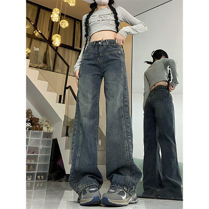 

High-Waist Fleece-Lined Korean Style Loose Slimming Floor-Length Jeans for Women 2XL